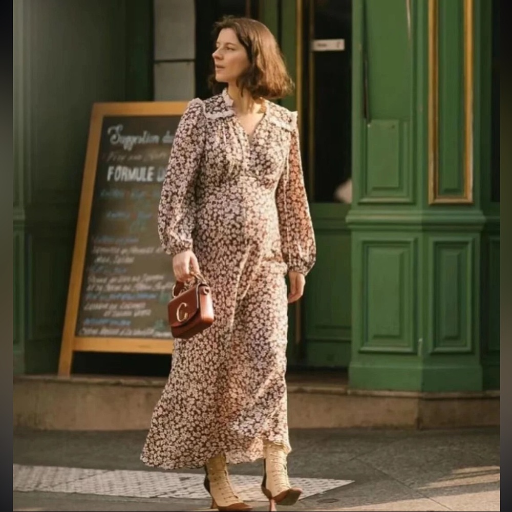 NWT RIXO Brown Chocolate Daisy Chain Midi Dress - Picture 3 of 10